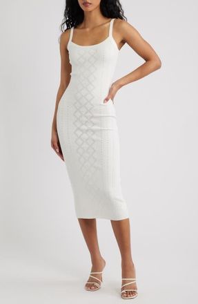 LoveShackFancy Opalina Sleeveless Mixed Stitch Midi Dress in Off White at Nordstrom, Size X-Small