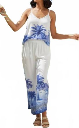 Tolani Feodora Wide Leg Pants In White/ Blue