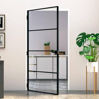 vidaXL Puerta Interior Vidrio Templado Y Aluminio Negro 102x201,5 Cm Vidaxl