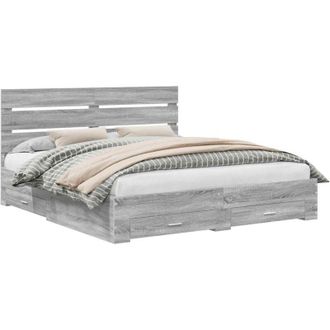 vidaXL Bed Frame with Drawer Grey Sonoma 200 x 200 cm Engineered Wood vidaXL