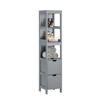 SoBuy Sobuy - Mueble Columna De Ba&ntilde;o Armario Para Ba&ntilde;o-3 Estantes Y 2 Cajones Gris Oscuro Frg126-sg Es