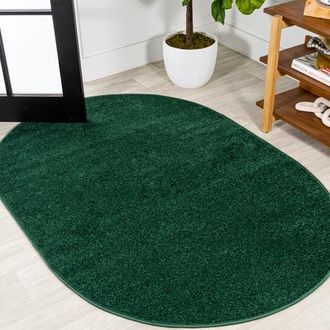 Jonathan Y Designs Haze Solid Low-Pile Oval Area Rug in Green-Sage at Nordstrom, Size 5Ft 0In X 8Ft 0In