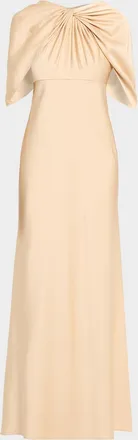 Aidan Mattox Twist-Front Satin Cape Gown