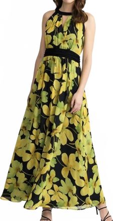 Joseph Ribkoff Floral Maxi Dress In Black/yellow