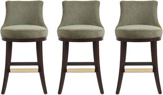 Manhattan Comfort Set Of 3 Lucia Chenille Barstools With Beech Wood Legs