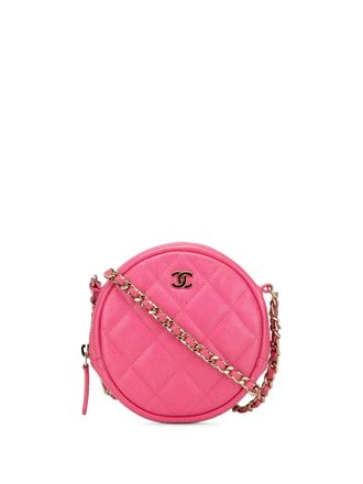 Chanel 2018-2019 CC gewatteerde Caviar ronde Clutch With Chain crossbodytas - Roze