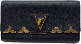 Louis Vuitton Black Leather Long Wallet (Bi-Fold) (Pre-Owned)