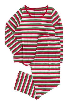 Leveret Womens Cotton Striped Matching Family Holiday Pajamas in Red White & Green at Nordstrom, Size 4X-Large