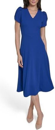 Calvin Klein Short Sleeve A-Line Midi Dress in Regatta at Nordstrom Rack, Size 14