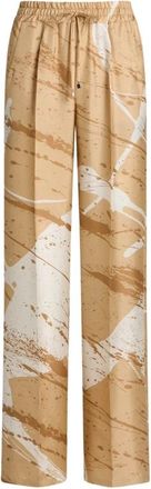 Kiton Wijde Pijpen Broek met Abstract Patroon - Dames - Wijde Broeken - Beige - XS - Broeken