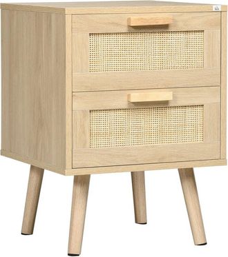 HOMCOM Homcom Mesita De Noche De Dise&ntilde;o Boho Mesilla De Noche Con 2 Cajones Y Patas De Madera Para Sal&oacute;n Dormitorio 40x40x56 Cm Natural