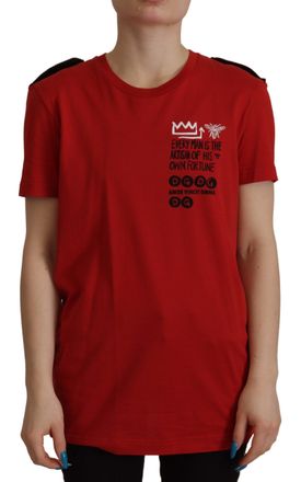 Dolce & Gabbana Womens Tsh7845 Red Graphic Tee Cotton - Size EU 36 (Womens)
