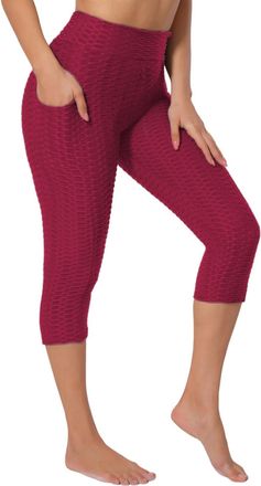 Generic High Waisted Workout Shorts for Women Honeycomb Anti Cellulite Waffle Leggings Ruched Butt Lifting Yoga Capris Pants Tummy Control Lift Gym Booty Tigh