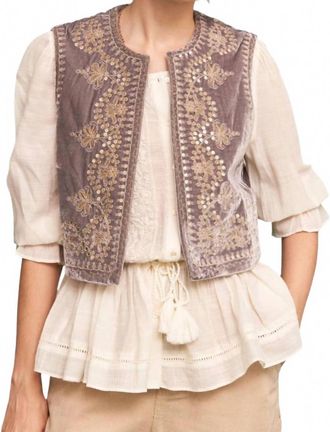 En Cr&egrave;me Embroidered Sequin Velvet Vest In Grey