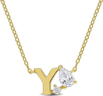 Mimi & Max 3/4ct TGW Created White Sapphire Q Initial Necklace Yellow Plated Sterling Silver