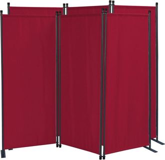 Quick-Star 2 Stück Paravent 3 Teilig 170 x 165 cm Stoff Raumteiler Trennwand Balkon Sichtschutz Stellwand Faltbar Rubinrot