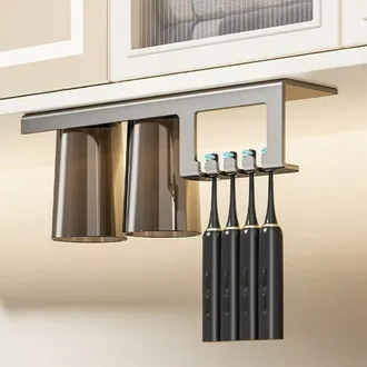 OEM Soporte Para Cepillo De Dientes El&eacute;ctrico, Soporte Magn&eacute;tico Para Vaso De Enjuague Bucal, Soporte De Pared Para 2 Vasos De Cepillo De Dientes, Gris Os