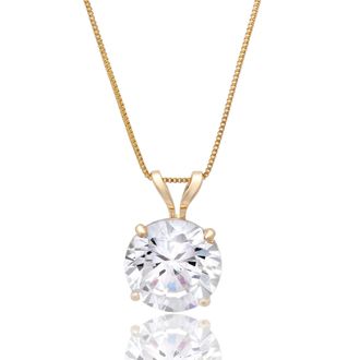 MAX + STONE 14K Gold 8MM Solitaire Cubic Zirconia Pendant Necklace with 18 Inch Box Chain