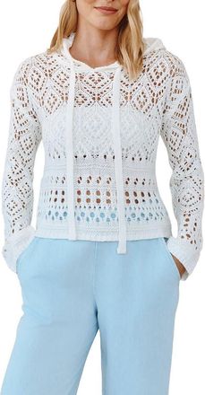 Bella Dahl Sheer Cotton Blend Open Stitch Hoodie in White at Nordstrom, Size X-Small