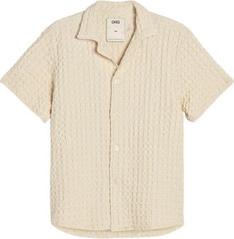OAS Wafeloverhemd met resortkraag - Heren - Korte mouwen Overhemden - Beige - L - Katoen - Overhemden