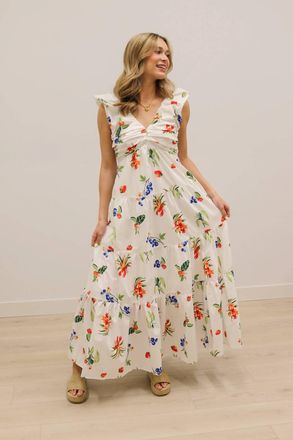 Skies Are Blue Clothing Chatham Summer Lobster Print Midi Dress In White Multi