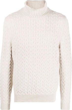 Fedeli Beige Kabel Gebreide Coltrui - Heren - Coltruien - Beige - 3XL - Wol - Truien & Vesten