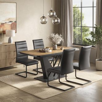 Vicco Set De Mesa De Comedor Fenaro, Roble Dorado/negro, 120 X 80 Cm Con 4 Sillas De Comedor, Negro, Vicco