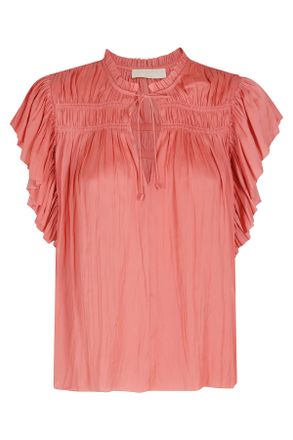 Ulla Johnson Coral Agosta Flutter Sleeve Drawstring Polyester Blouse