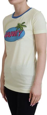 Dolce & Gabbana Womens Yellow Havanity Round Neck Tee Cotton T-Shirt