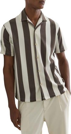 Reiss Dexter Stripe Camp Shirt in Brown/Off White at Nordstrom, Size Xx-Large