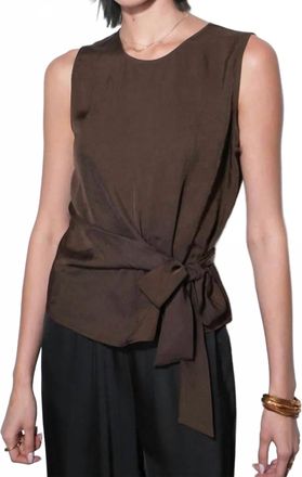 Greylin Lola Sleeveless Side Tie Blouse In Brown