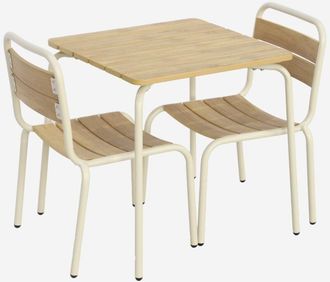 Sweeek Mesa De Jard&iacute;n Infantil De Acero Y Decoraci&oacute;n De Madera Con 2 Asientos