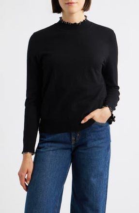Wit & Wisdom Bead Detail Mock Neck Sweater in Black at Nordstrom Rack, Size Medium