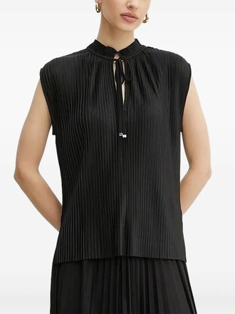 BOSS pleated tie-neck blouse - women - Spandex/Elastane/Polyester - S - Black