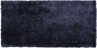 Beliani Alfombra Azul Oscuro 80 X 150 Cm Poli&eacute;ster Hecho A Mano Pelo Largo Evren