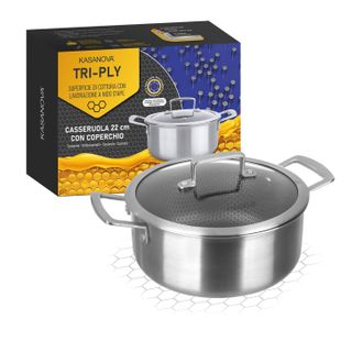 KASANOVA Casseruola 22 cm con coperchio a 3 strati Tri - ply