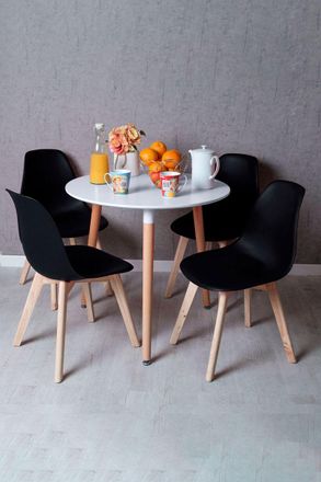 Regalos Miguel Regalos Miguel - Descuento Extra - Conjunto Mesa Tower Redonda 80 Cm Blanca Y Pack 4 Sillas Kelen - Negro