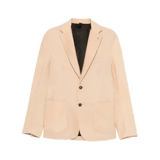 Tagliatore Leather Jackets, male, Beige, Size: L Two-Button Leather Blazer