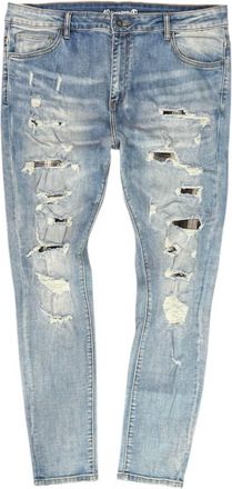 Crysp Denim Mens Rip & Repair Jeans In Light Blue