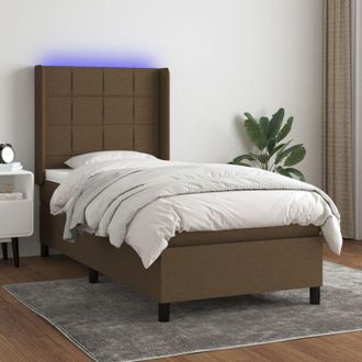 vidaXL Vidaxl - Cama Box Spring Colch&oacute;n Luces Led Tela Marr&oacute;n Oscuro 100x200cm