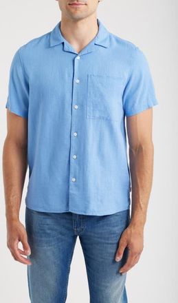 Solid Allan Solid Linen Blend Camp Shirt in Blue Bonnet at Nordstrom, Size Xx-Large