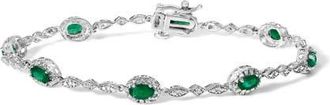 House of Brilliance 10K White Gold Oval Green Emerald & Diamond Alternating Link Bracelet at Nordstrom