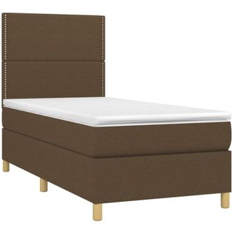 vidaXL Cama Box Spring Colch&oacute;n Y Luces Led Tela Marr&oacute;n Oscuro 90x190cm Vidaxl