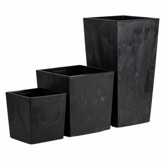 OEM Juego De 3 Macetas Grandes Modernas De Hormig&oacute;n Negro