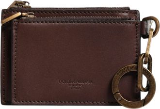Dolce & Gabbana Brown Leather Zip Logo Keyring Coin Purse Keyring Mens Wallet (Pre-Owned)
