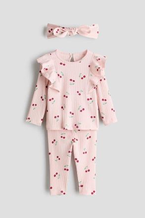 H&M 3-piece Printed Cotton Set in Light Pink/cherries at Nordstrom, Size 18M