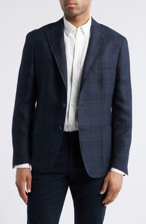 Vince Iker Regular Fit Plaid Linen & Wool Sport Coat in Blue/Black at Nordstrom Rack, Size 42 R