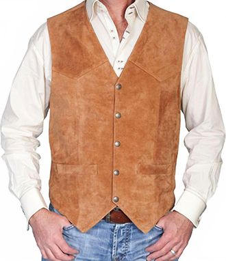 Scully Mens Scully Vest In Tan Calf Suede