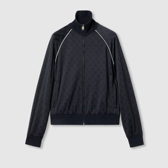 Gucci GG Nylon And Jersey Zip Jacket, Size XXXL, Blue, Ready-to-wear