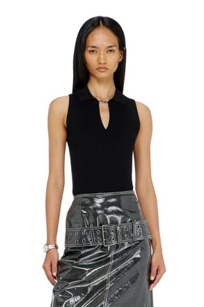 Diesel Sleeveless rib-knit polo top in silk blend - T-Shirts - Woman - Black
